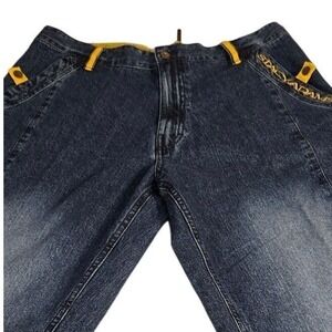 Stacy Adams Mens Denim Jeans 34x32 Yellow Contrast Logo Streetwear Vtg‎ Style